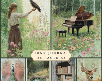 Vintage scrapbook junk journal, cottage royal countryside, animal, landscape, floral, ephemera digital  decoupage paper invitation card