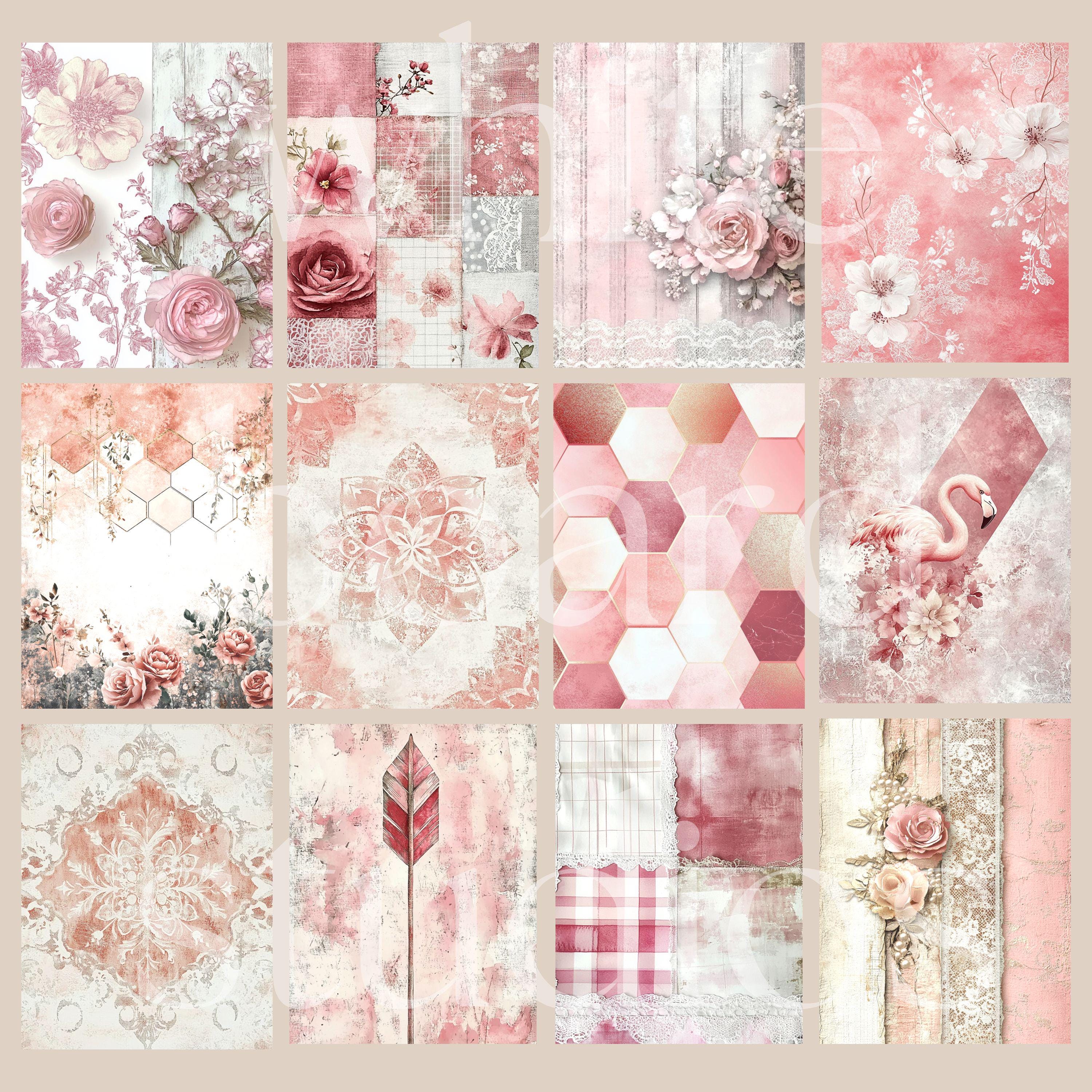 Pastel Pink Junk Journal Digital Paper, Shabby Chic Vintage Lace ...