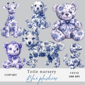 Toile nursery clipart bundle, blue french toile de jouy, chinoiserie, wedding bridal baby shower birthday mother&#39;s day valentines