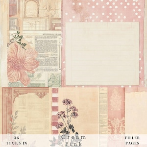 Pagine di riempimento rosa pastello per diario spazzatura, farfalla, sfondo floreale antico shabby orizzontale, carta digitale stampabile, stampe per portico
