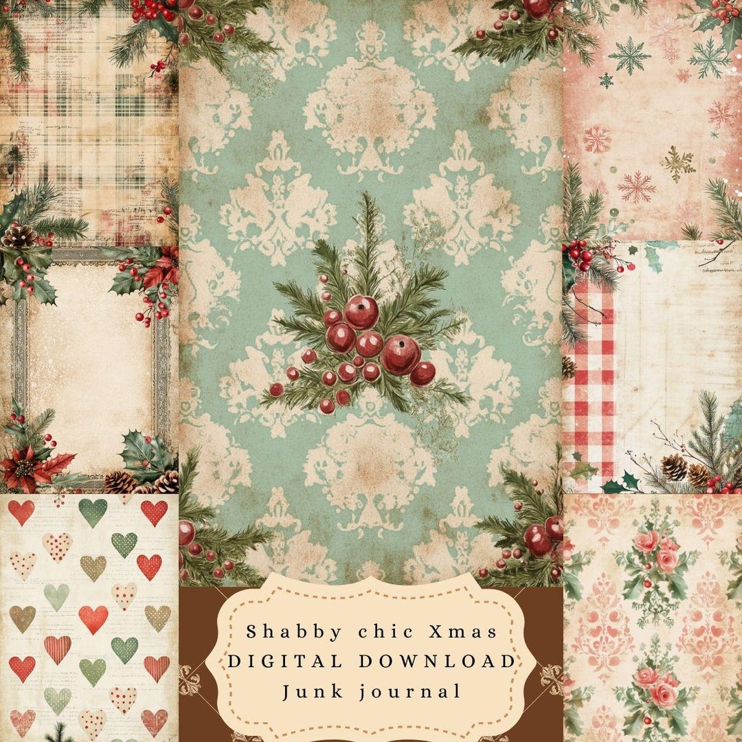 Shabby Chic Classic Vintage Christmas Holiday Junk Journal Filler Pages ...