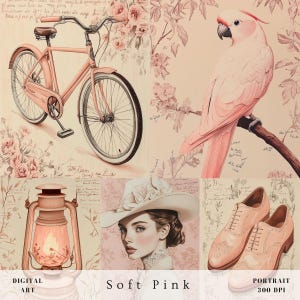 Pagine di scrapbooking retrò in toile rosa, diario spazzatura, arte murale, cineserie, nostalgico, toile de jouy, paesaggio, animale, carta digitale effimera