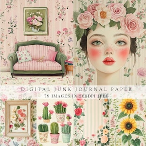 Ongewenste dagboek vintage bloemen plakboekpagina botanisch Moederdag bruiloft uitnodiging babyshower briefkaart digitale download veranda afdrukken