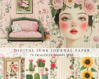 Skräpjournal vintage blommig scrapbooking sida botanisk mors dag bröllopsinbjudan babyshower vykort digital nedladdning veranda utskrifter