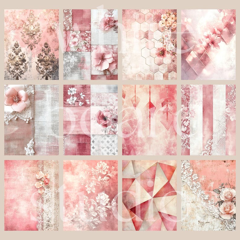 Pastel Pink Junk Journal Digital Paper, Shabby Chic Vintage Lace ...