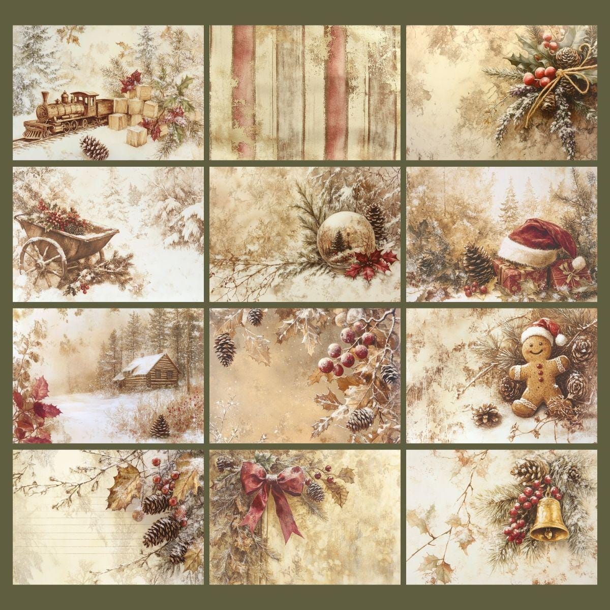 Red Christmas Holiday Digital Printable Junk Journal Pages, Rustic ...