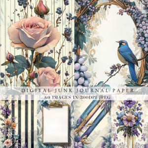 Papier de scrapbooking floral jardin botanique vintage shabby chic mixte collage, fleurs, carte d'invitation de baby shower de mariage