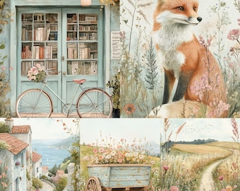 Vintage cottage farm life junk journal, shabby french countryside memory scrapbook digital paper, memoir cottagecore nature floral printable