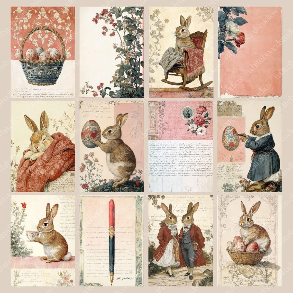 Easter Vintage Bunny Rabbit Junk Journal Scrapbook Pages and Add-on Kit ...