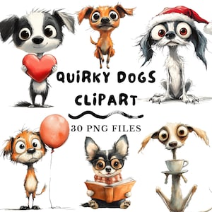 Quirky Cute and Funny Dog Watercolor Sublimation Clipart Bundle printable images, for paper craft scrapbook journal gift idea for kids