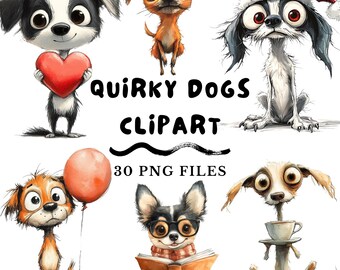 Quirky Cute and Funny Dog Watercolor Sublimation Clipart Bundle printable images, for paper craft scrapbook journal gift idea for kids