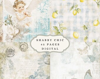 Shabby chic babyblå utskrivbara scrapbooksidor, digital skräpjournal shabby blomma cupid ros ängel citronpapper, decoupage hantverkskonst