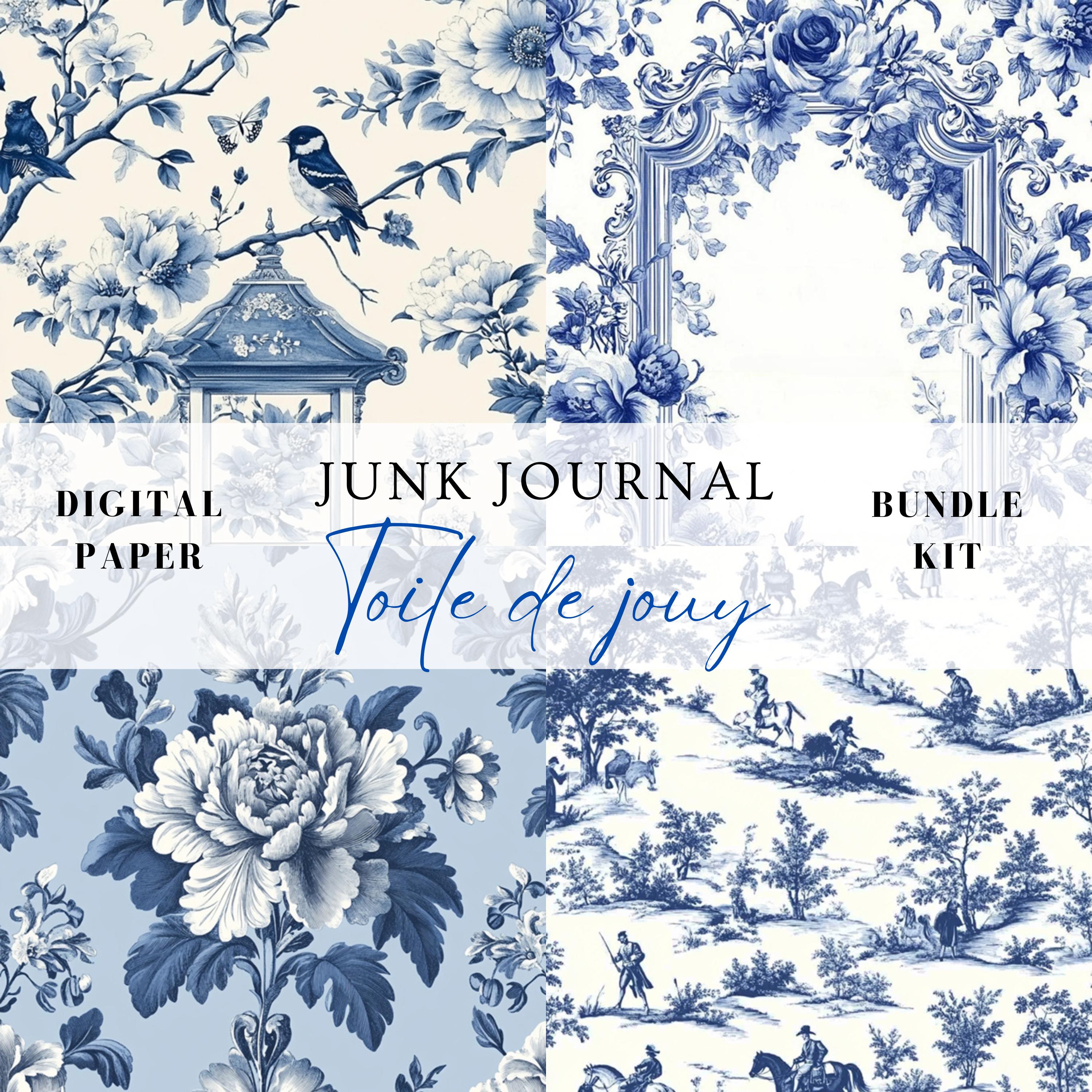 Toile De Jouy Blue Floral Junk Journal Digital Paper Tag Kit ...