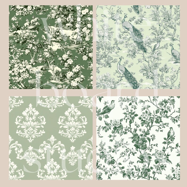 Sage Green Toile De Jouy Floral Seamless Pattern Digital Paper ...