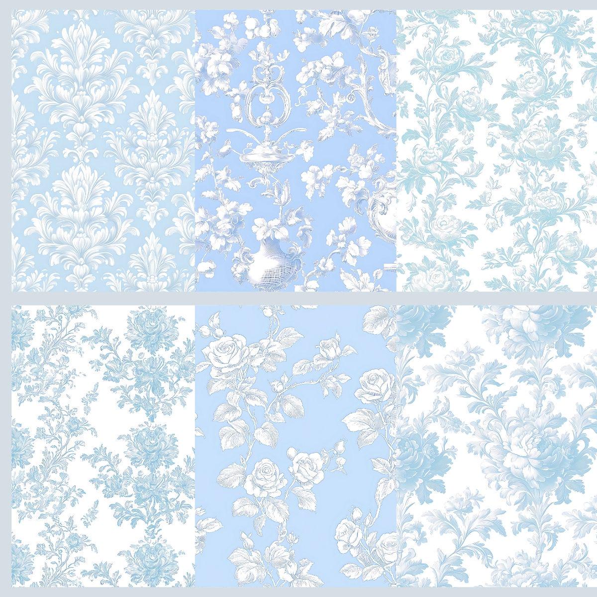 Blue Toile De Jouy Floral Seamless Pattern Digital Paper, Chinoiserie ...