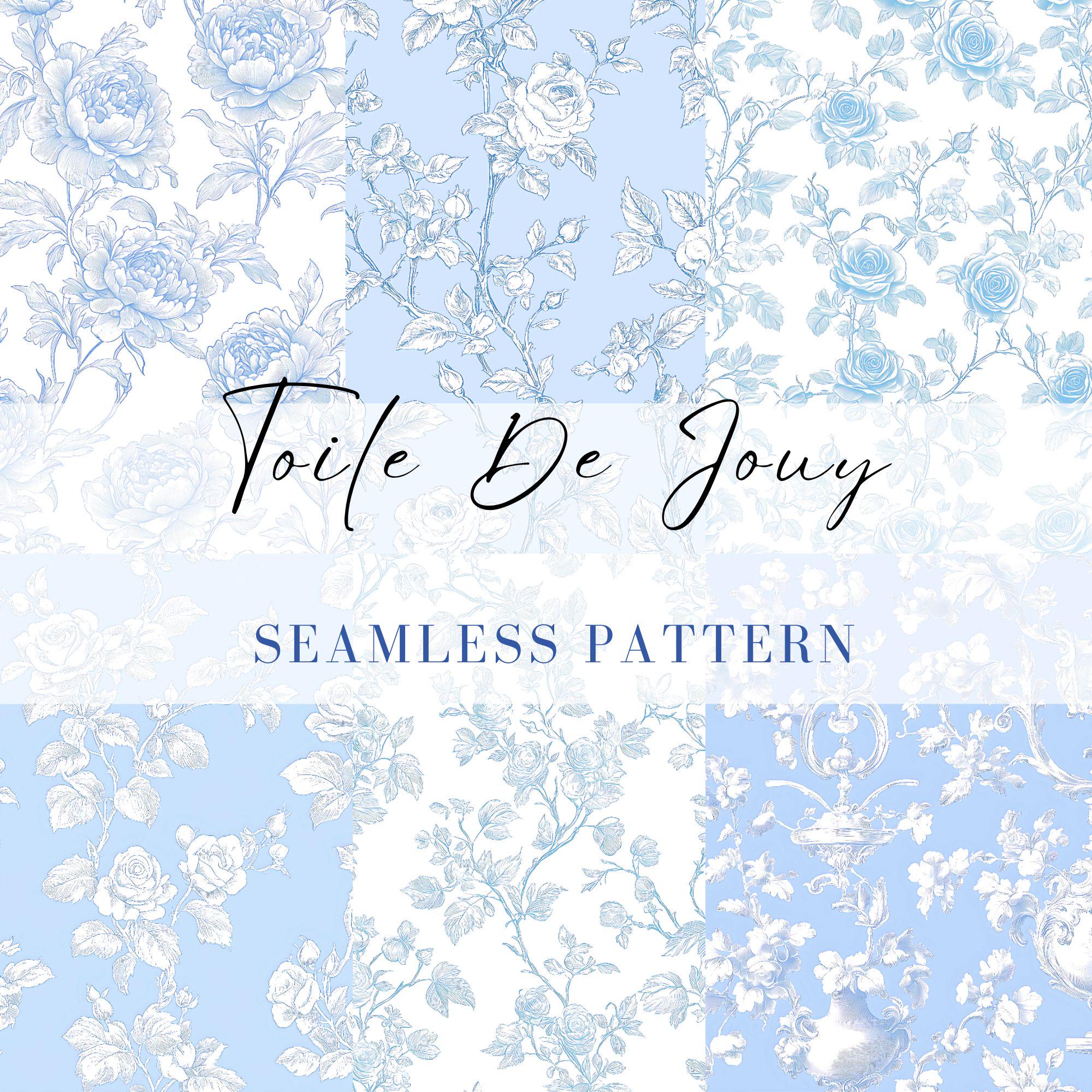 Blue Toile De Jouy Floral Seamless Pattern Digital Paper, Chinoiserie ...