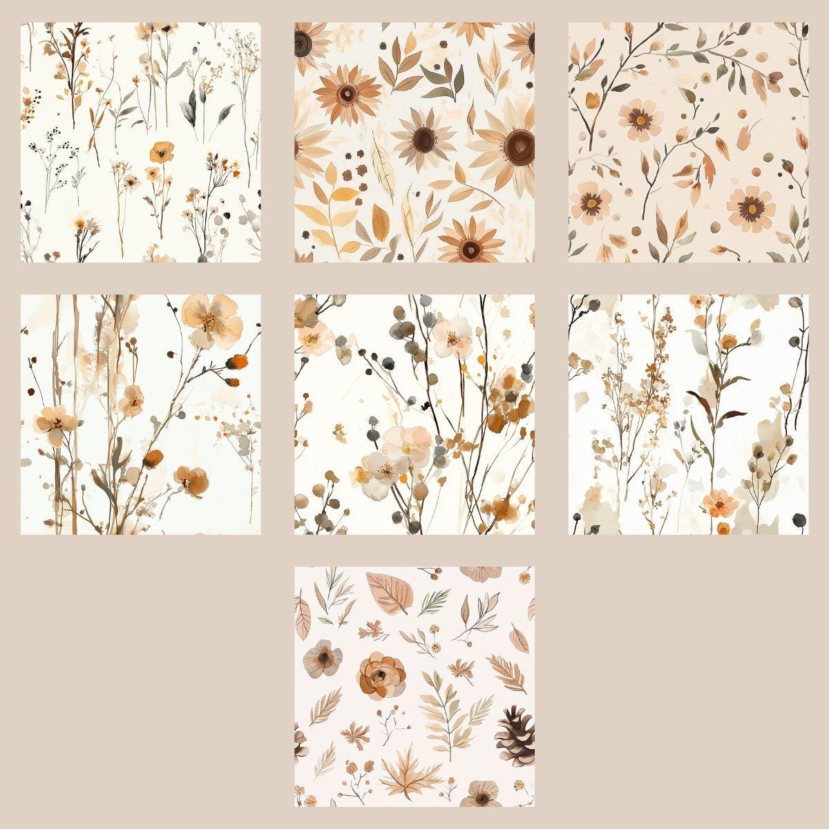 Boho Beige Brown Floral Seamless Pattern Digital Paper, Baby Shower ...