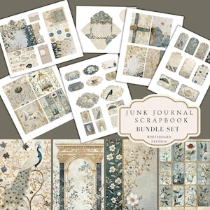 Papier de scrapbooking kit imprimable journal indésirable, vintage minable floral mixte collage folio tag étiquette carte postale d'invitation de fête de mariage