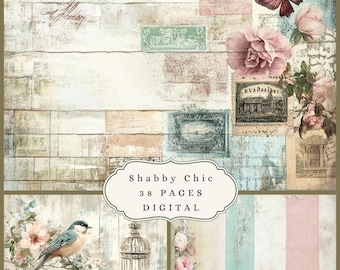 Shabby chic junk journal printable paper, vintage antique blush pink rustic digital pages, floral victorian ephemera, decoupage craft sheet