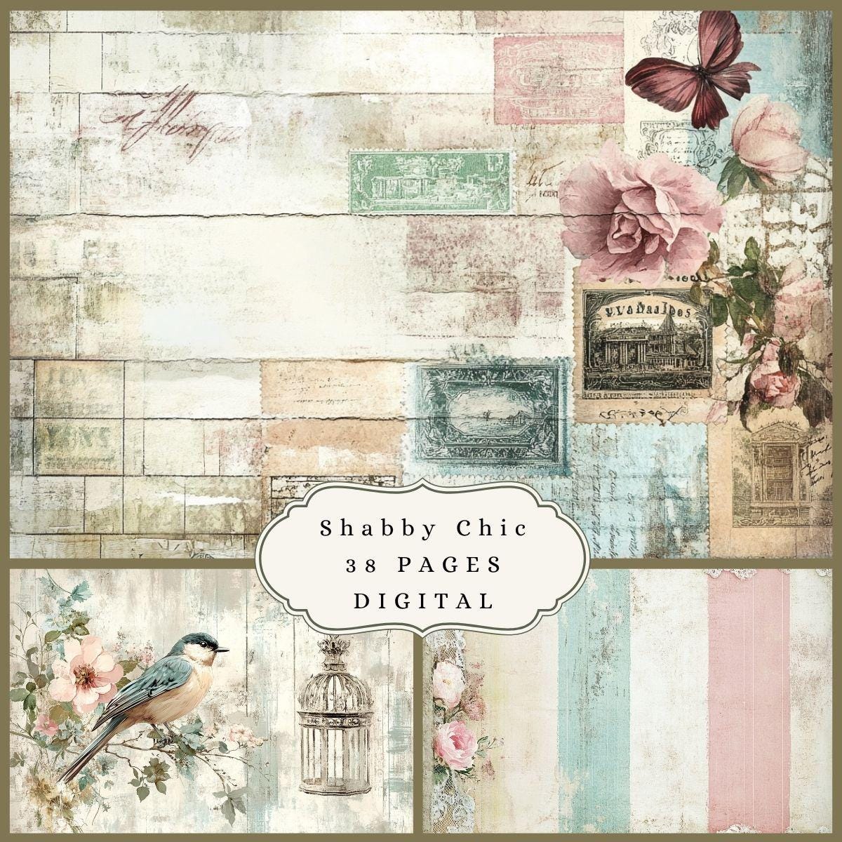 Shabby Chic Junk Journal Printable Paper, Vintage Antique Blush Pink ...