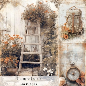 Art mural numérique intemporel pour scrapbooking vintage, livres, nautique, nature, botanique, floral, cottage, victorien, arrière-plan numérique