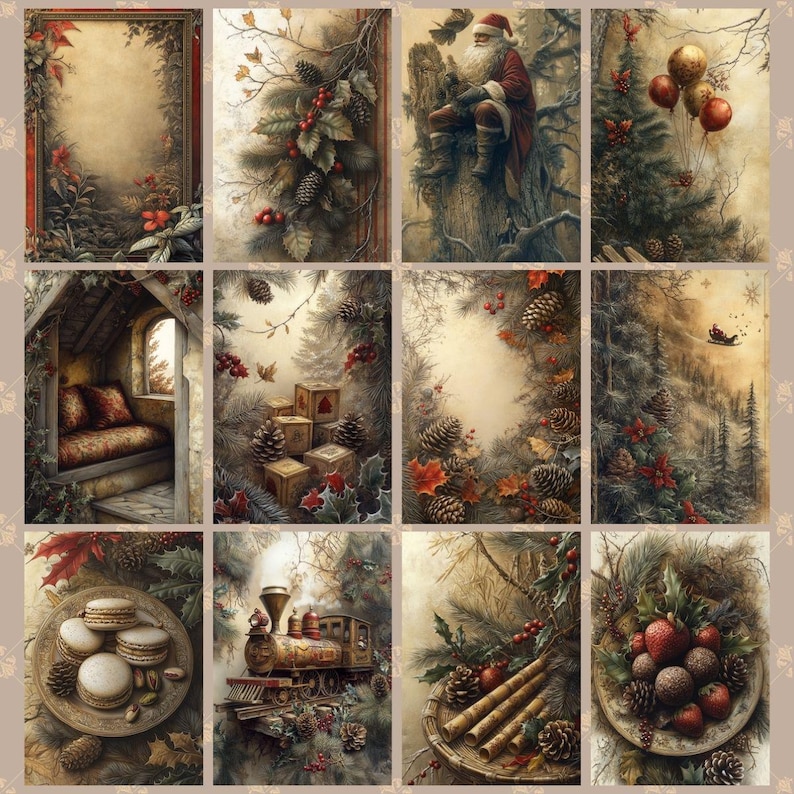 Rustic Vintage Christmas Junk Journal, Digital Holiday Xmas Scrapbook ...