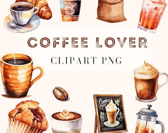 Clipart aquarelle amateur de café, stickers clipart café café pour scrapbooking, travaux manuels, produits laitiers, journal, carte d'invitation, png transparent