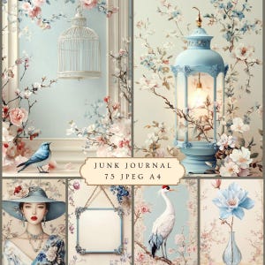 Página de álbum de recortes de diário vintage, arte de jardim zen japonês, floral, festa de aniversário, chá de bebê, convite digital para impressão, cartão postal