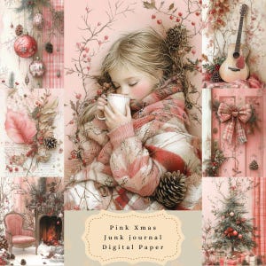 Rosa Weihnachten, digital bedruckbar, Junk Journal Kit, rustikale Land Aquarell Weihnachten Scrapbooking Papier, decoupage decoupage