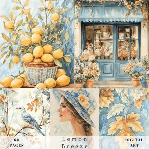 Pagine di decorazione da parete per scrapbooking Summer Breeze, diario spazzatura, nostalgico, retrò, vintage, floreale, paesaggio, animale, carta digitale effimera