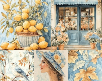 Sommer Brise Scrapbook Junk Journal Wand Kunst Dekor Seiten, nostalgisch, Retro, Vintage, Blumen, Landschaft, Tiere, digital druckbare Decoupage