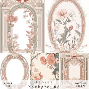 Arrière-plan de bordure cadre floral rose vert, toile de fond de fleur numérique, carte d'invitation de mariage, shower de bébé nuptiale, album de coupures, journal indésirable