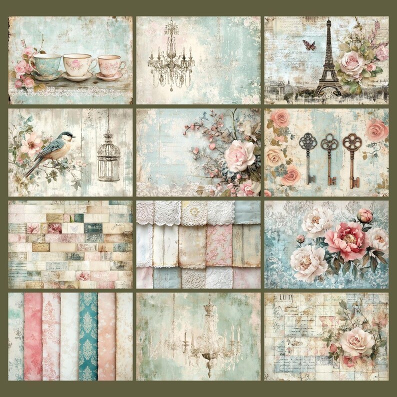 Shabby Chic Junk Journal Printable Paper, Vintage Antique Blush Pink ...