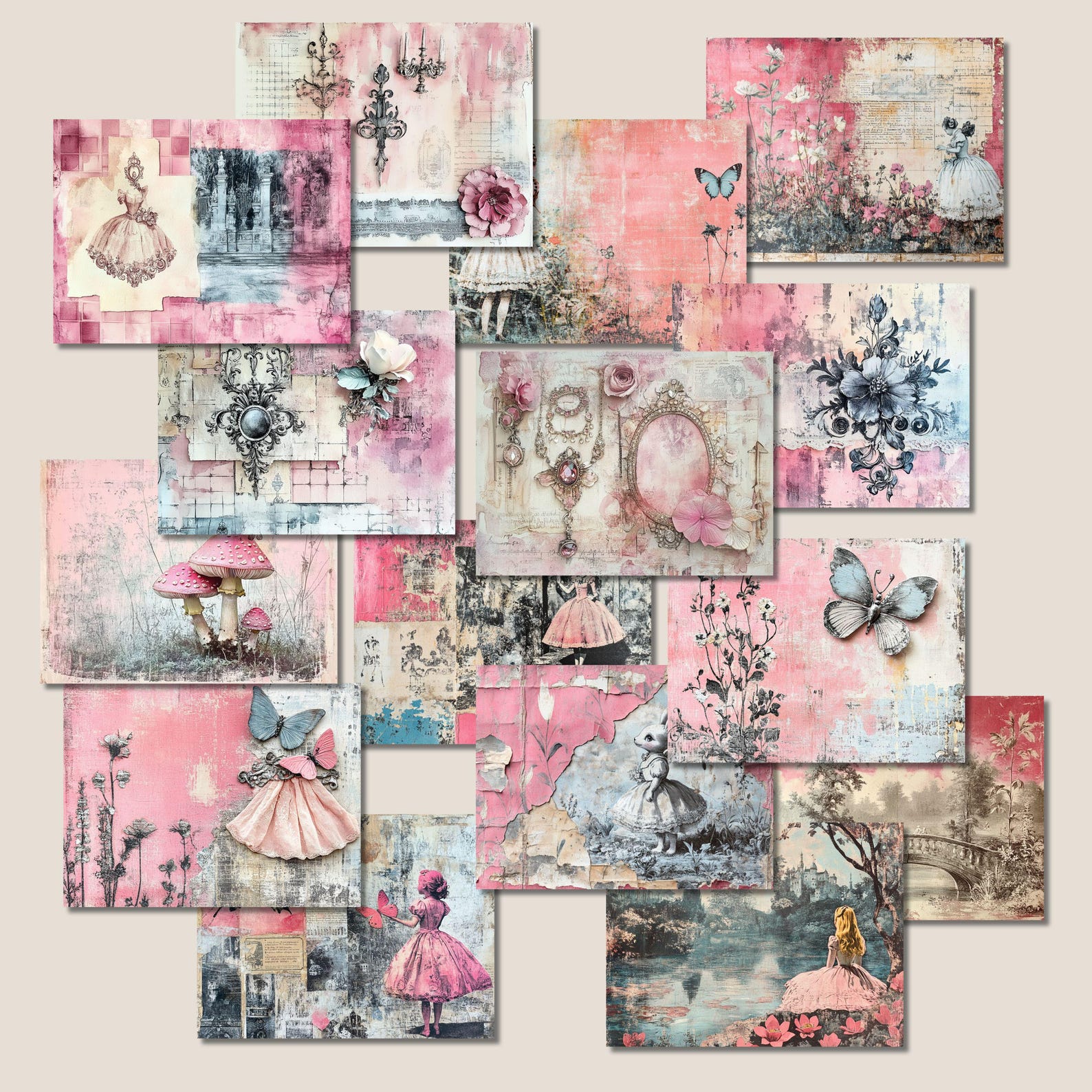 Fairy Tale Junk Journal Paper Pages, Shabby Chic Fantasy Collage ...