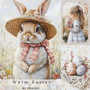 Papier numérique chaud de lapin de Pâques de scrapbooking, oeufs, chics, nature, botanique floral, carte postale imprimable d'invitation de vacances