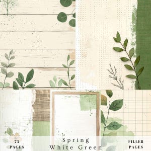 Riempitivo di pagine strappate verde primavera, carta per scrapbooking, strisce, dama, collage misto, effimeri, grafici, botanica, stampabile digitale