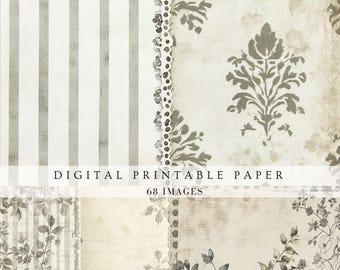Vintage classic grey junk journal paper, distressed cottage shabby chic, filler pages for scrapbook, digital printable porch prints