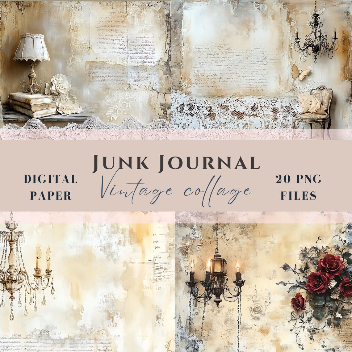 Floral Junk Journal Paper, Vintage Victorian Flower Chandelier, Antique ...