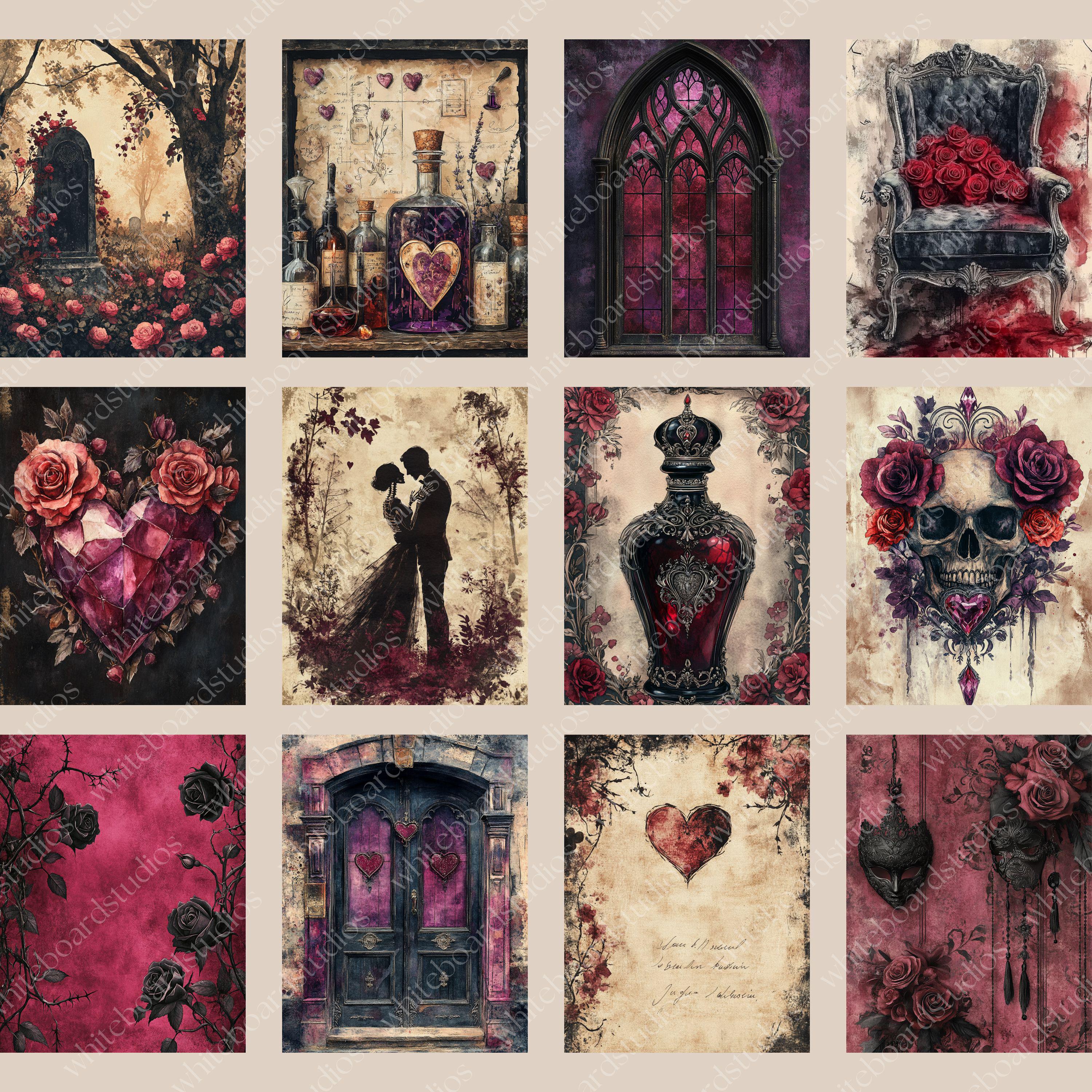 Valentine Gothic Junk Journal Pages, Dark Academia Romance Digital ...