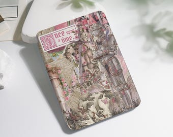May include: A rectangular case featuring a fantasy illustration with a knight in silver armor, a sword, and the text "once upon a time." The design includes pink roses and a castle, creating a fairytale theme.