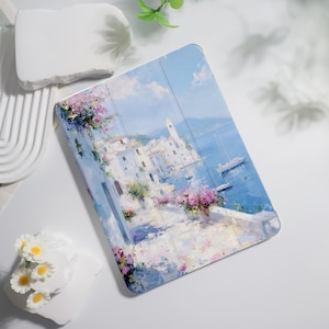 Oil Painting Seside iPad Case For iPad 7/8/9,Air 5/6,iPad 9.7&quot; 10.2&quot; 10.9&quot; Pro 11&quot; 12.9 inch,iPad Mini 4/5/6 Book&Flip Case With Pen Slot