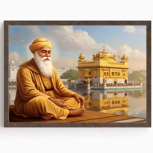 Guru Nanak Dev, Erster Sikh Guru (1469-1539), Sikh Kunst, Vintage religiöse Malerei, spirituelle Wandkunst, Sikh Digitale Malerei