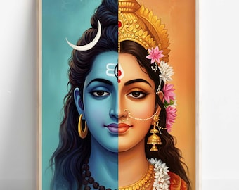 Shiva and Parvati, Shiv Shakti, God Shiva, Parvati, Shiv Parvati, Hindu God, Shiv Art, Shiva Wall Art, Shiv Painting, Digital Print of Shiv