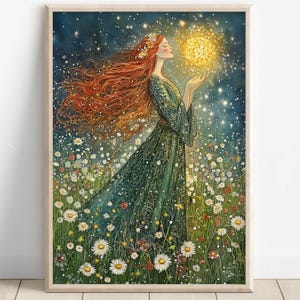 Brigid Celtic Goddess Wall Art, Irish Mythology Print, Goddess of Fire and Forge, Celtic Tonalism Decor, Sacred Feminine Pagan Artwork