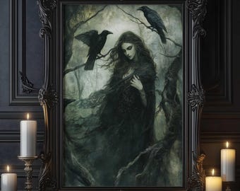 Morrigan Celtic Goddess Wall Art, Irish Mythology Print, Goddess of War and Fate, Celtic Tonalism Decor, Sacred Feminine Pagan Artwork