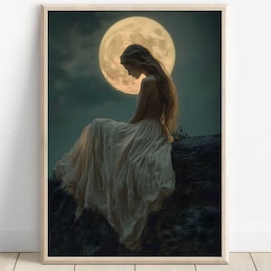 Selene Wall Art, Moon Goddess Canvas, Woman and Moon Fantasy Artwork, Greek Mythology Decor, Divine Feminine Artwork, Selene Canvas