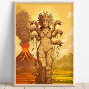 Aztec Wall Art, Coatlicue Art, Aztec Goddess of Earth Decor, Aztec Mythology Artwork, Mexican Aztec Art, Goddess of Creation and Destruction