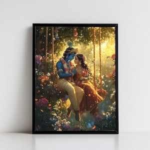 Arte de Krishna, Krishna y Radha, Radha Krishna, Pintura de Krishna, Dios hindú, Arte mural de Dios hindú, Dios indio, Impresión digital de Krishna