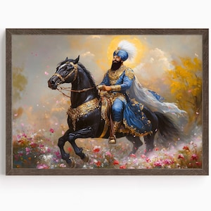 Guru Gobind Singh, 10th Sikh Guru (1675–1708), Sikh Art, Vintage Religious Art Print, Sikh Spiritual Painting, Sikh Digital Painting