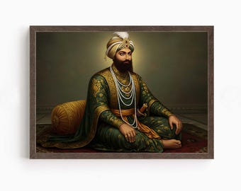 Guru Gobind Singh, 10th Sikh Guru (1675–1708), Sikh Art, Vintage Religious Art Print, Sikh Spiritual Painting, Sikh Digital Painting